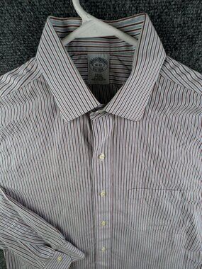 Brooks Brothers Long Sleeve Button Up Shirt Cotton Blue Brown Striped 16 33 Slim